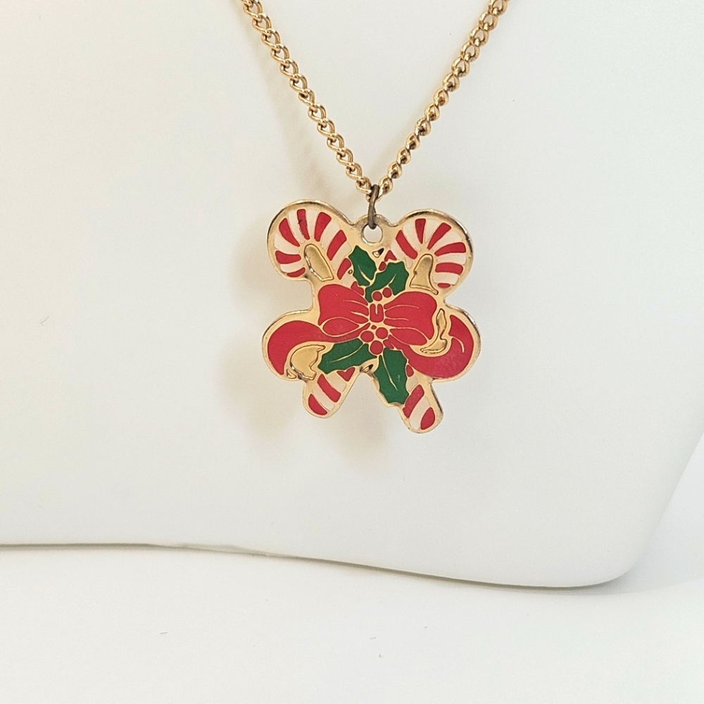 Vintage crossed candy cane necklace gold tone